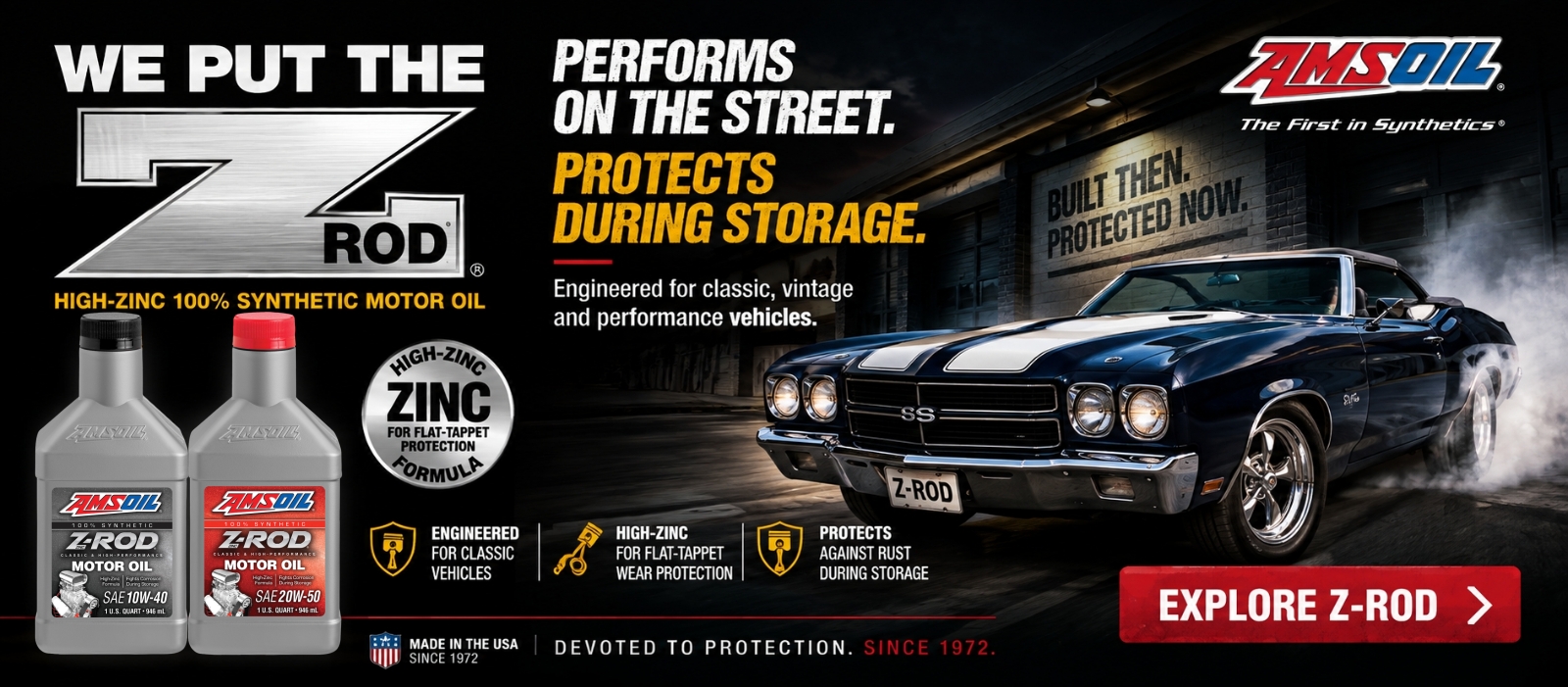 AMSOIL Z-ROD high-zinc synthetic motor oil for classic, vintage and performance vehicles